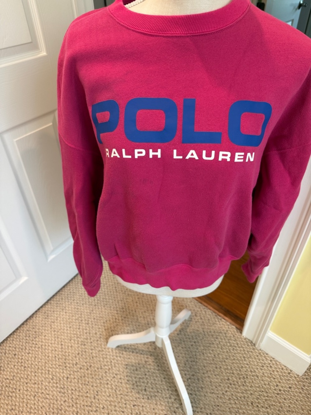Women’s Polo Ralph Lauren Fuchsia Crewneck Sweatshirt with Blue and White Logo